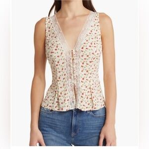 Reformation Cristina Floral Lace Trim Woven Tank NWT Size 6